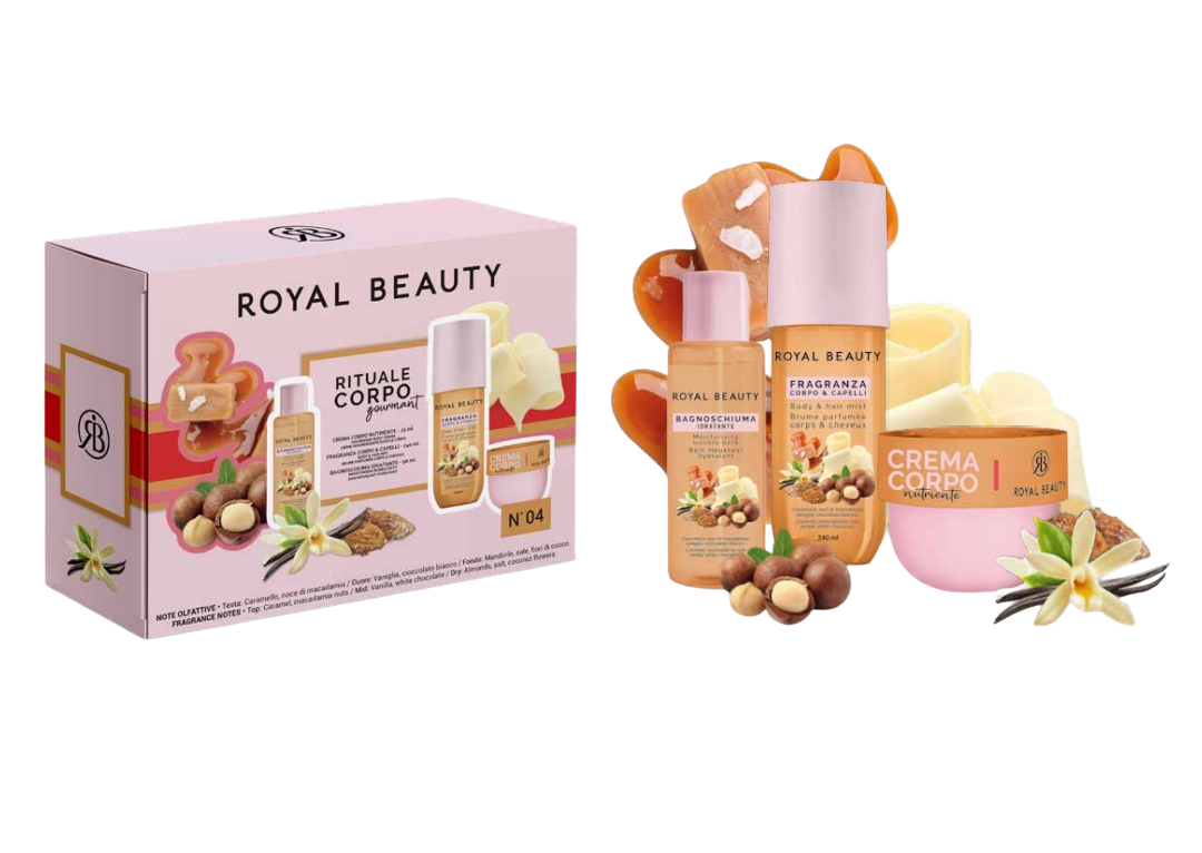 Σετ Περιποίησης Σώματος (Αφρόλουτρο + Κρέμα + Body & Hair Mist) με Καραμέλα, Μακαντέμια και Λευκή Σοκολάτα