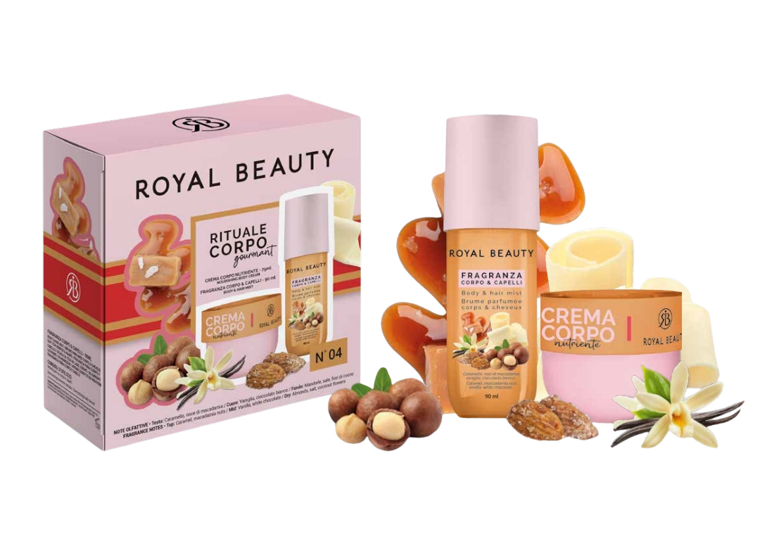 Σετ περιποίησης σώματος & μαλλιών με άρωμα καραμέλα – μακαντέμια & λευκή σοκολάτα